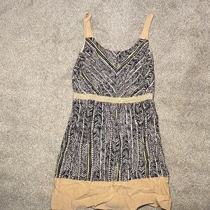 LOFT Black and Tan Patterned Mini Dress